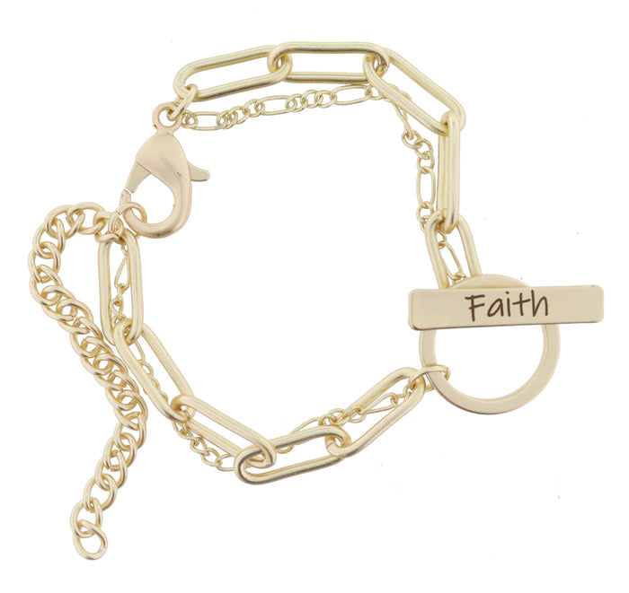 2 Strand, Gold Chains with Gold "Faith" Toggle Bracelet