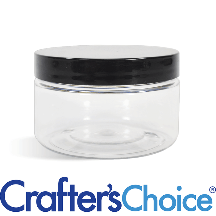 8 oz Clear Heavy Wall Jar & Blk Straight Top Set
