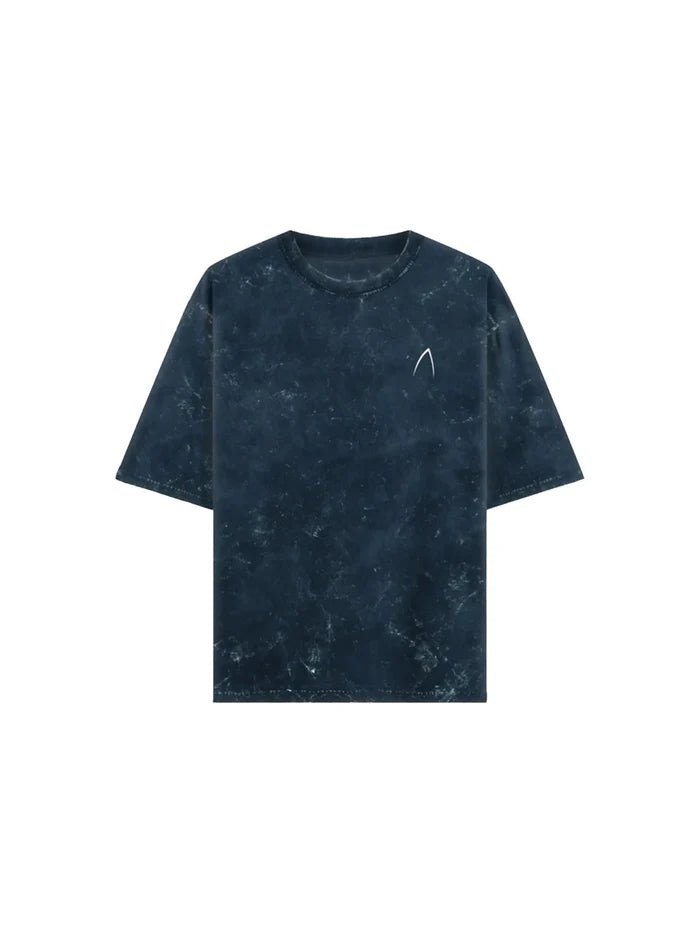 Arya Navy Blue Oversized Zodiac Gemini Print Half Sleeve Cotton T-Shirt