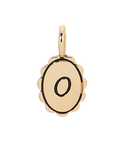Gold Lucky Feather Charm Garden scalloped initial charm with the letter O, featuring a delicate, decorative design.