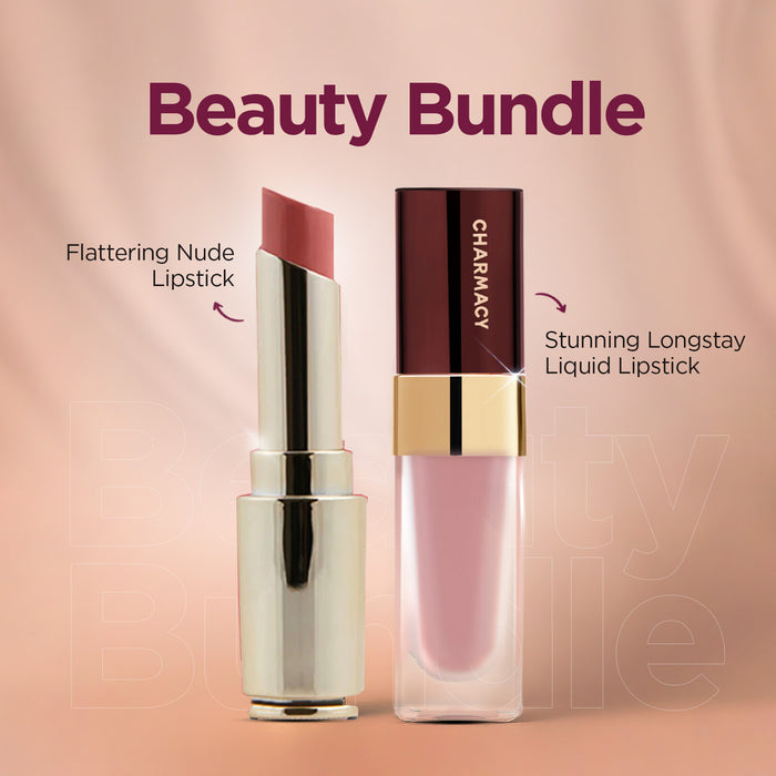 CMC STUNNING LONGSTAY LIQUID LIP + FLATTERING NUDE LIPSTICK ( Bundle )