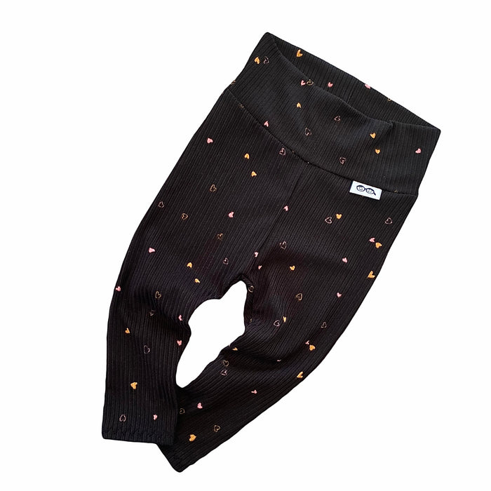 Dainty Hearts on Black Ribbed Leggings