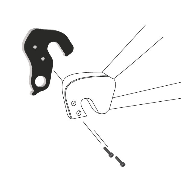 Hanger #13 attaches to the frame's rear dropout from the inside, or hub side using two M3x10 socket head screws.