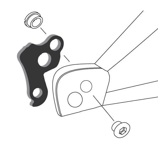 Hanger #39 attaches to the frame's rear dropout from the inside, or hub side using a M8 long chainring bolt.