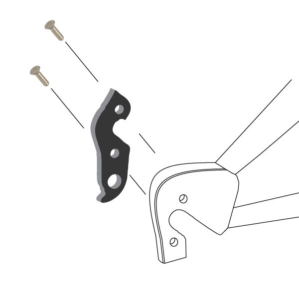 Hanger #62 attaches to the frame's rear dropout from the inside or hub side using two M5x10 screws