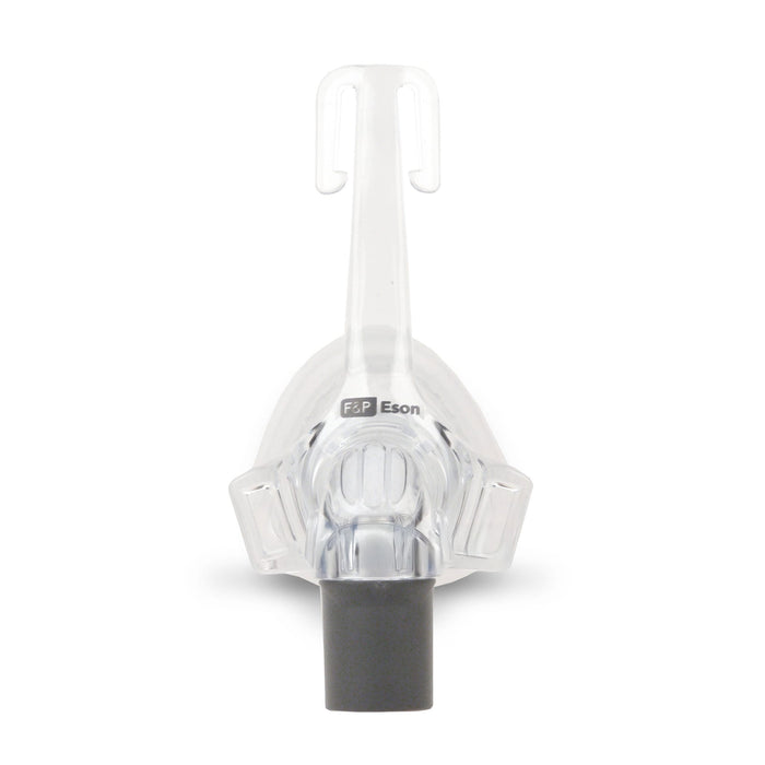 Fisher & Paykel Eson 2 nasal CPAP mask, clear plastic design, front view with grey connector