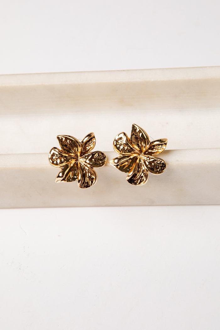 gold stud floral leaf earrings