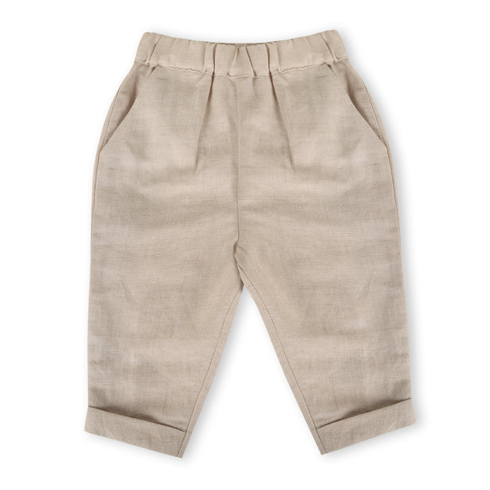 Gingham Bow Tie Shirt & Linen Pant Set (Linen Blend)