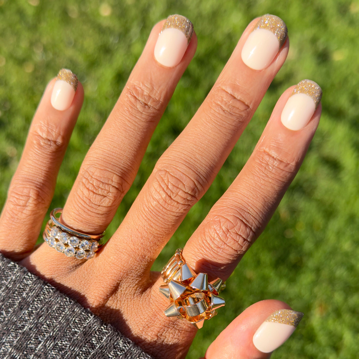 Gold Glitter French - Tab Press-On | Short | Squoval