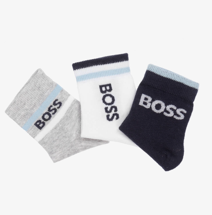 HUGO BOSS Baby Boys Blue Cotton Socks (3 Pack)