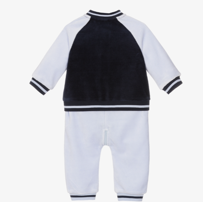 HUGO BOSS Baby Boys Blue Velour Romper