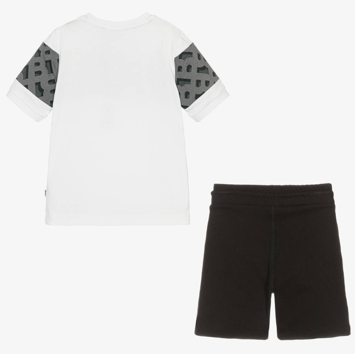 HUGO BOSS Boys Black Cotton Monogram Shorts Set