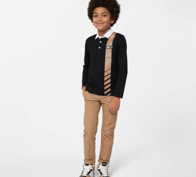 HUGO BOSS Boys Black Cotton Polo Shirt