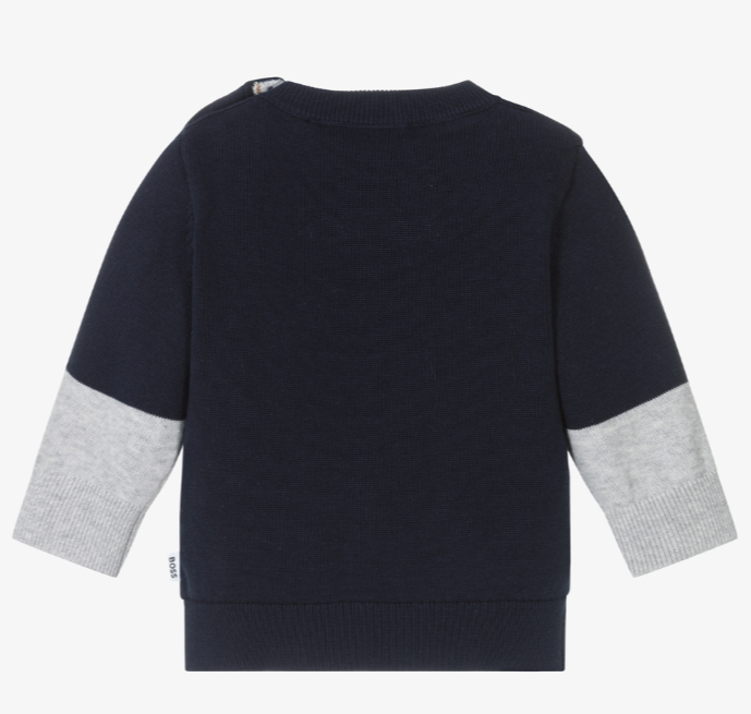 HUGO BOSS Boys Navy Blue Cotton Sweater