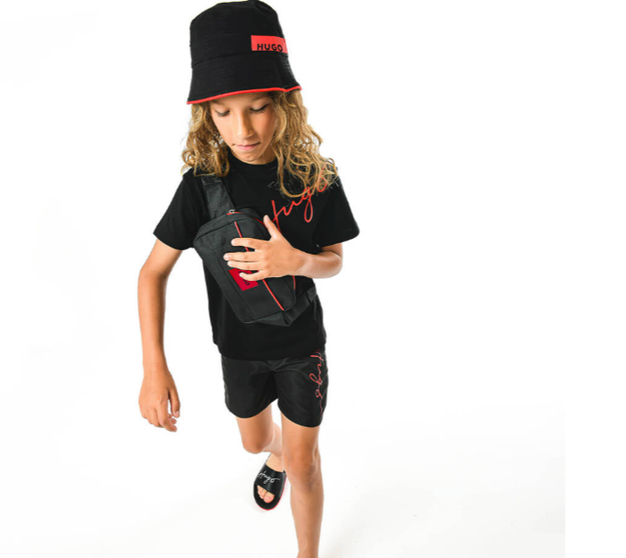 HUGO Boys Black Cotton Script Logo T-Shirt