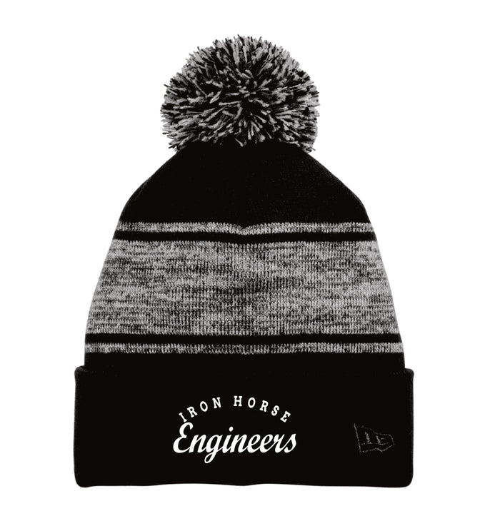 Iron Horse Stripe Pom Pom Beanie- Embroidered
