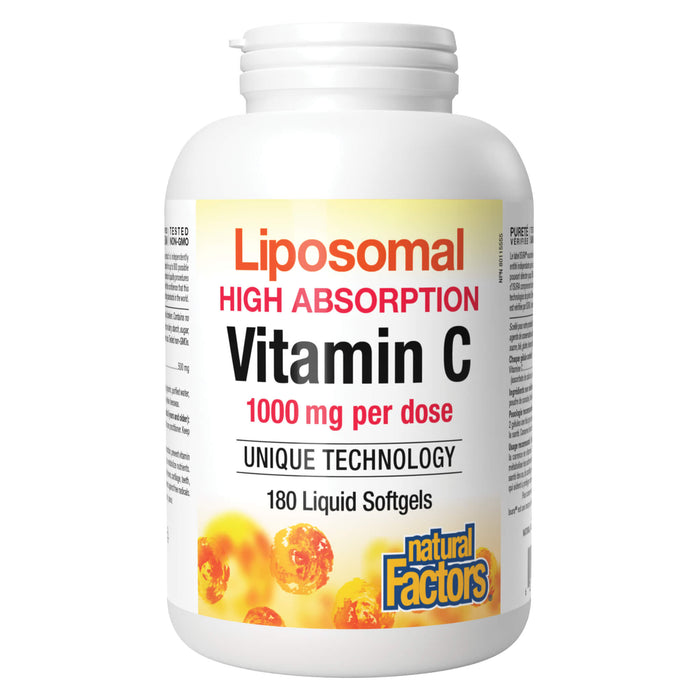 Bottle of Natural Factors Liposomal High Absorption Vitamin C 1000mg 180 Liquid Softgels