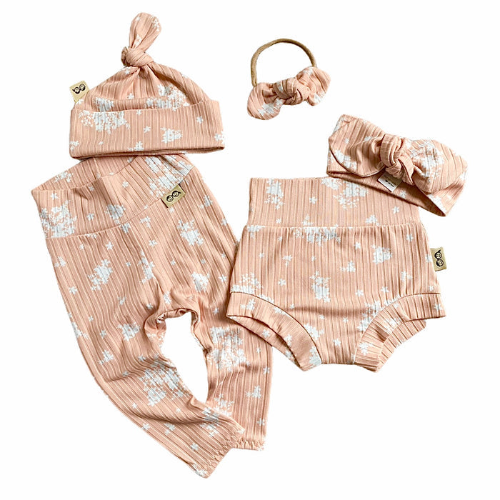 Minimal Floral Blush Ribbed Leggings and/or Beanie Knot Hat
