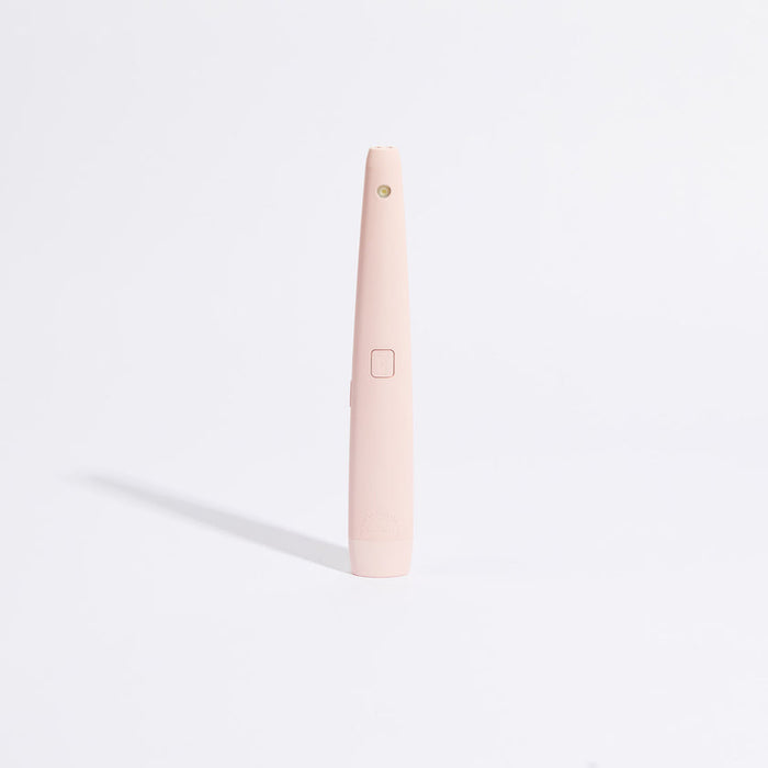 Pink USB rechargeable lighter with round top button and side charging panel