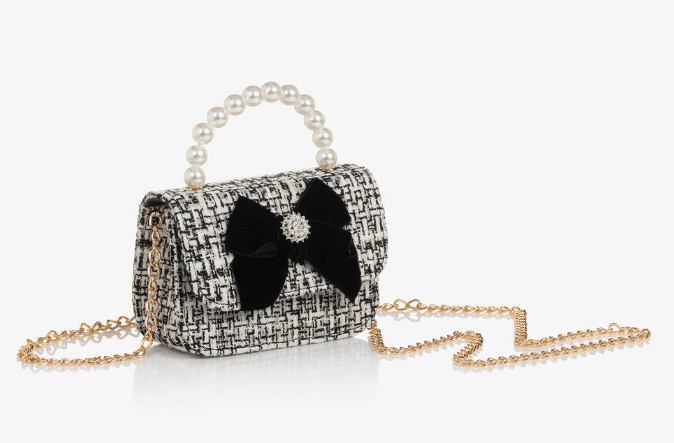 PATACHOU Black & Gold Tweed Bow Bag (14cm)