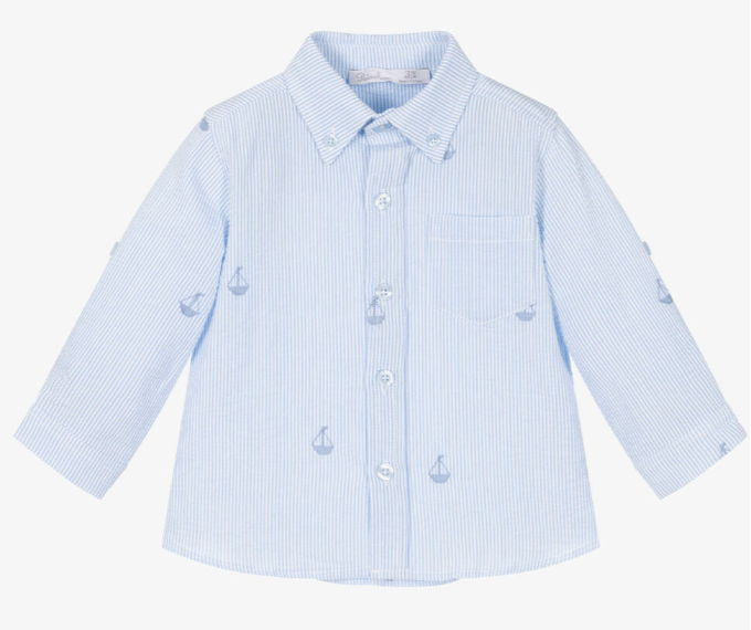PATACHOU Boys Blue Cotton Stripe Seersucker Shirt
