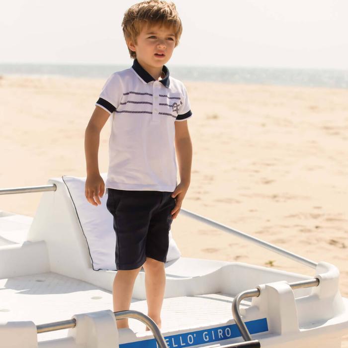 PATACHOU Boys White Nautical Cotton Polo Shirt
