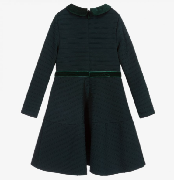 Patachou Dark Green Dress with Velvet Bow