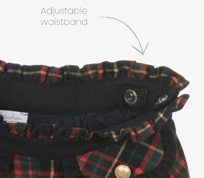 PATACHOU Girls Navy Blue Tartan Cotton Shorts Set