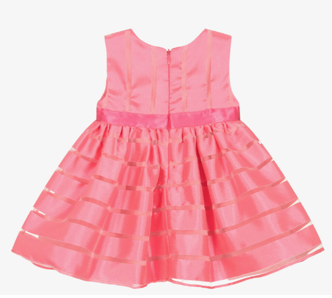 PATACHOU Girls Pink Striped Satin & Organza Dress