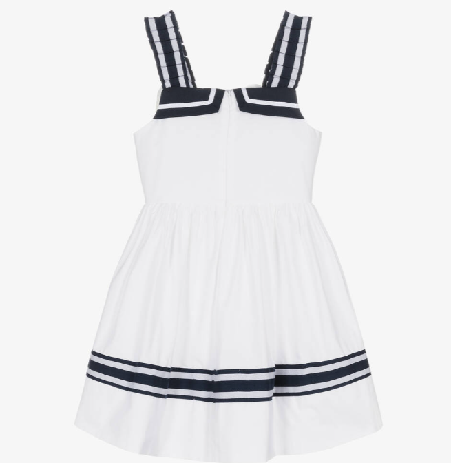 PATACHOU Girls White & Navy Blue Cotton Dress