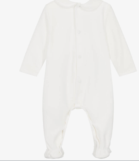 PAZ RODRIGUEZ Ivory Velour Collared Babygrow