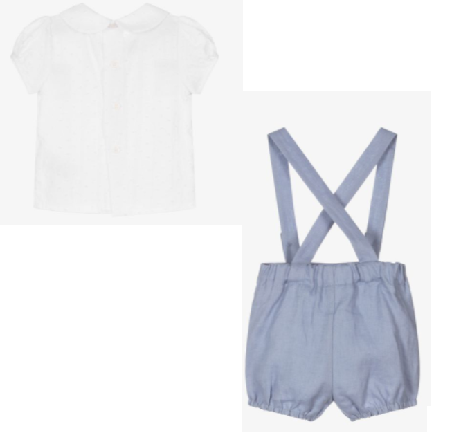 PAZ RODRIGUEZ White & Blue Cotton Shorts Set