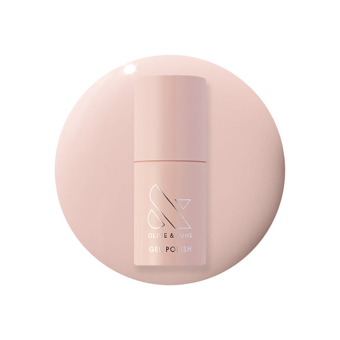 Perfect French Gel Mani System gel polish bottle on soft pink gel polish background for smooth manicure look