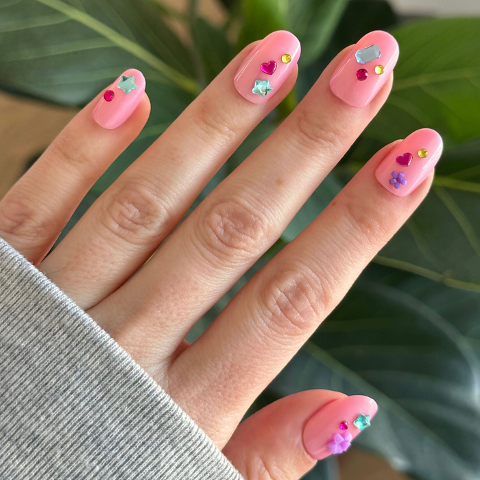 Pink Confetti Party - Press On | Short | Round
