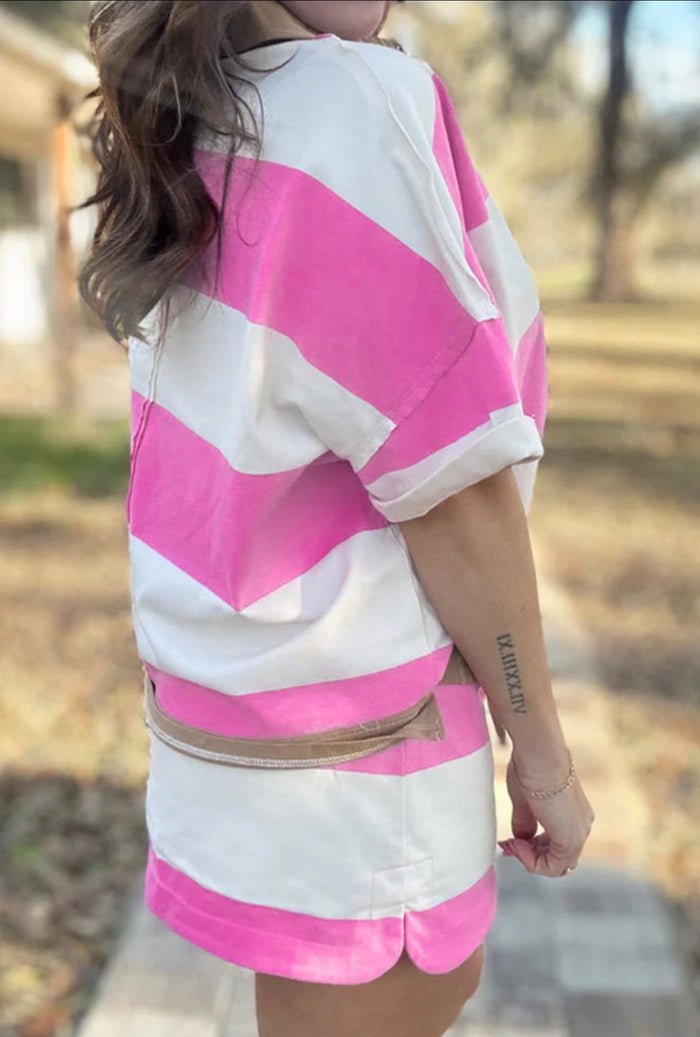 Pink/White Striped Skort Set