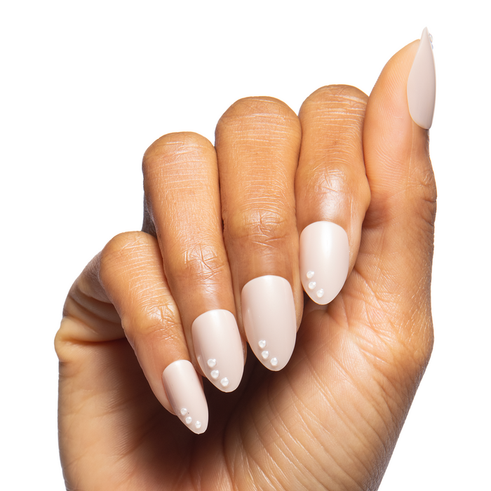 Sandy Beach Pearls - Press On | Medium | Almond
