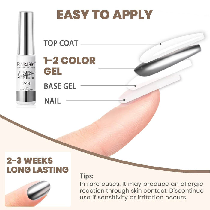 Silver and Rose Gold Mirror Chrome Metallic Nail Art Gel Liner Duo 8ml