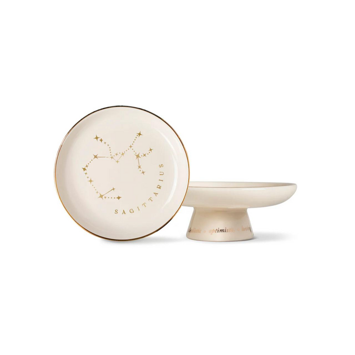 Starry pedestal tray with round cream plate, gold constellation and raised pedestal base