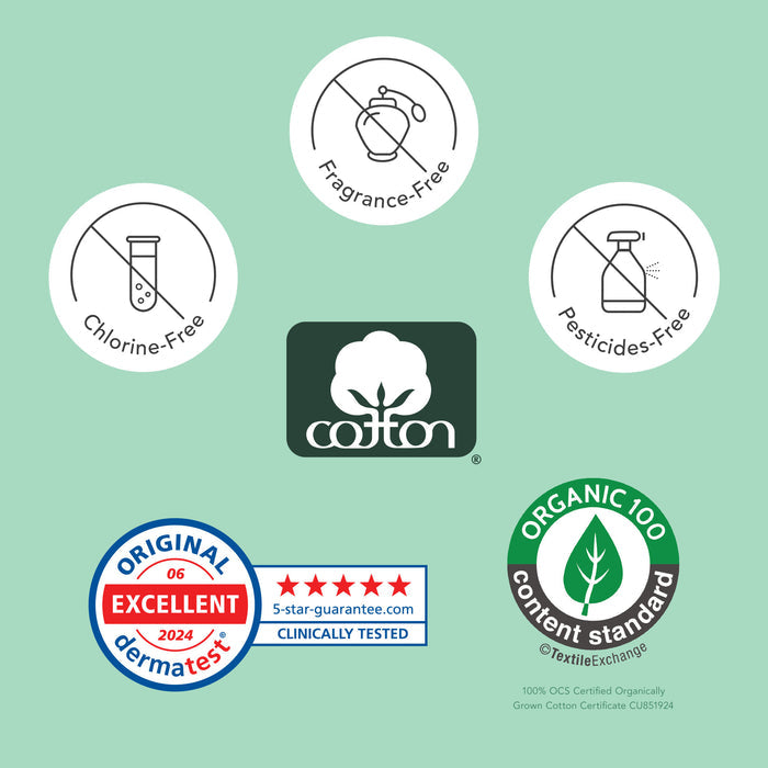Collection of eco-friendly and quality assurance labels on a green background