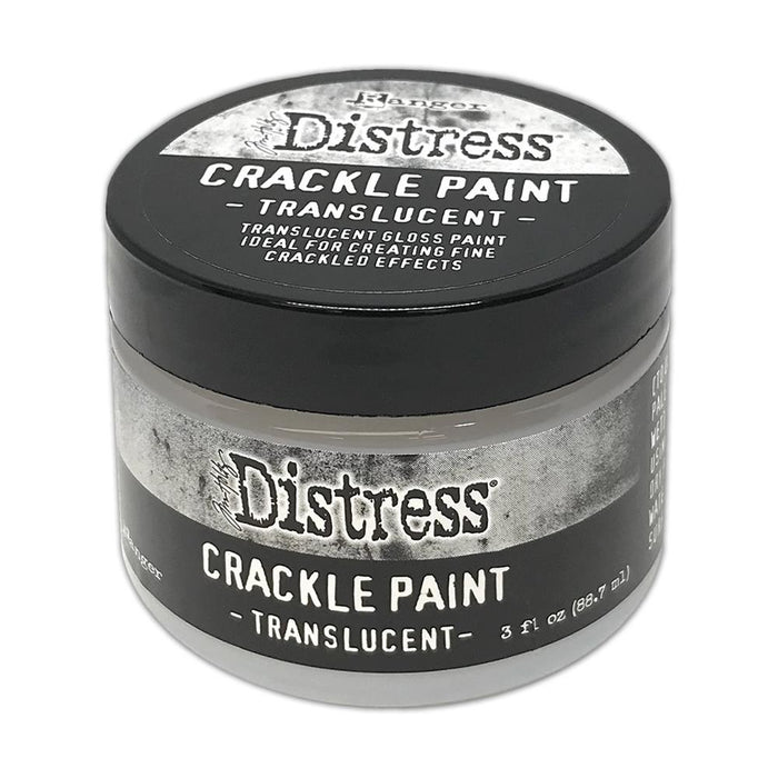 Tim Holtz Distress Crackle Paint Translucent is a translucent gloss paint ideal for creating fine crackled effects. Crackle Paint can be colorized both while wet or once dried to allow for endless color possibilities. Great for use with Tim Holtz Distress Palette Knives, brushes, and other tools. This package includes one 3 fluid ounce container of translucent crackle paint. Acid free, non-toxic, conforms to ASTM D4236. Made in USA. Available at Embellish Away located in Bowmanville Ontario Cana