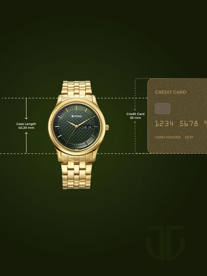 Titan Brass Dial & Stainless Steel Bracelet Style Strap Analogue Watch - 1824YM02