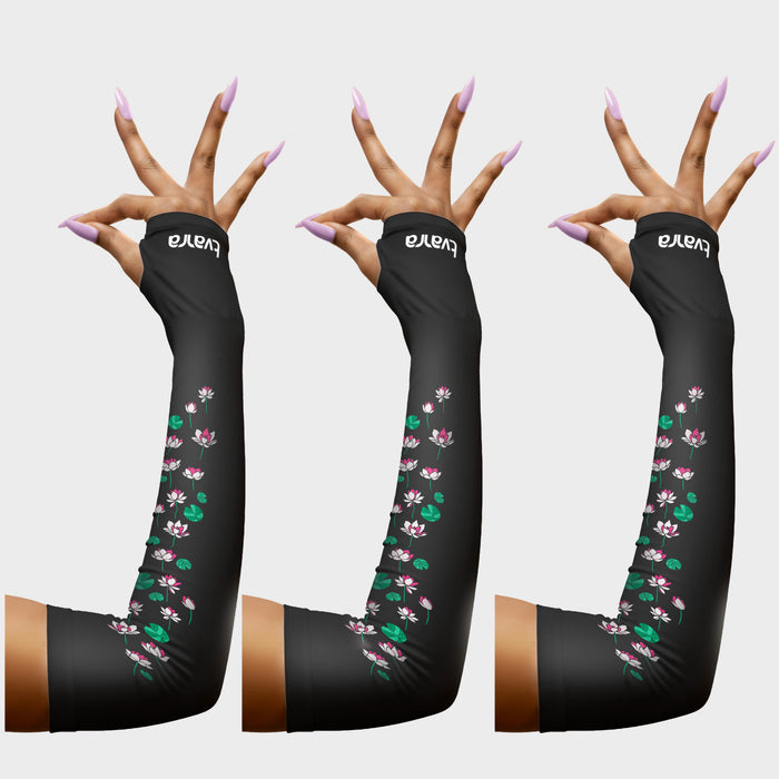 White Lotus Arm Sleeves for Women - Black