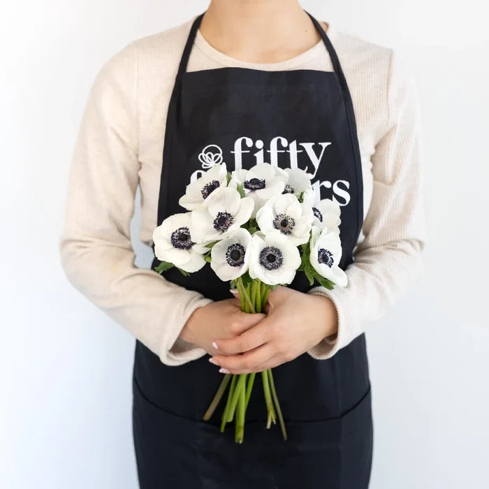 White With Dark Centers Fresh Cut Designer Anemones Apron - Image