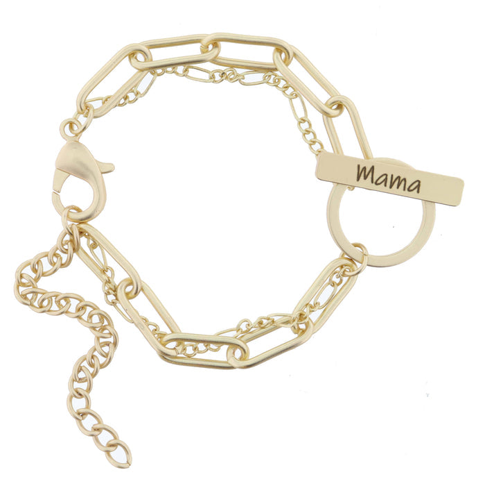 2 Strand, Gold Chains with Gold "Mama" Toggle Bracelet