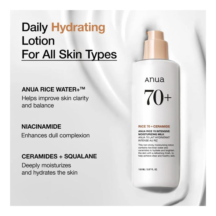 Anua Rice 70+ Intensive Moisturizing Milk 5.07oz/ 150ml