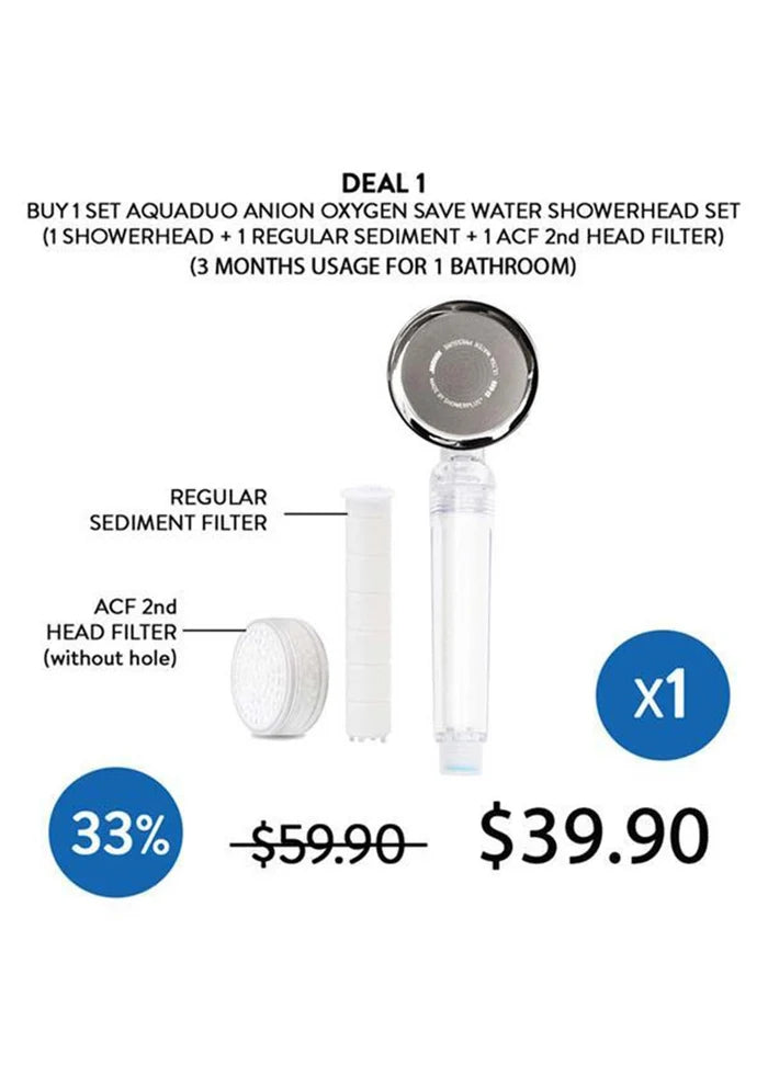 (BUY 1  BOX FULL SET) AQUADUO ANION SHOWERHEAD SF580