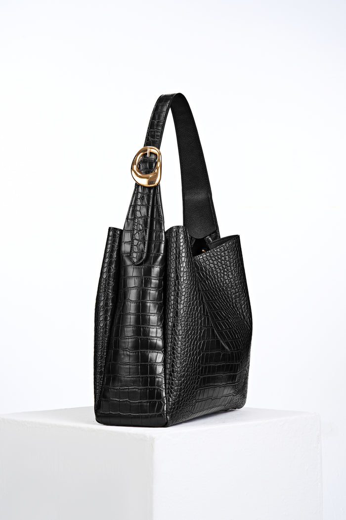 Ariadne Black Croc Hobo