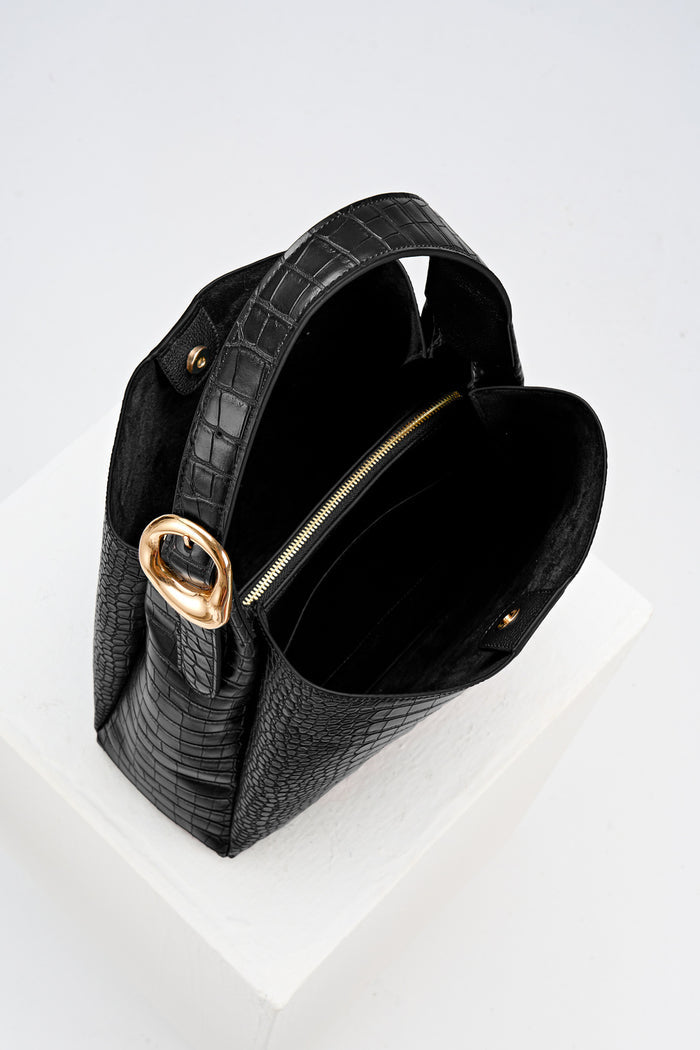 Ariadne Black Croc Hobo