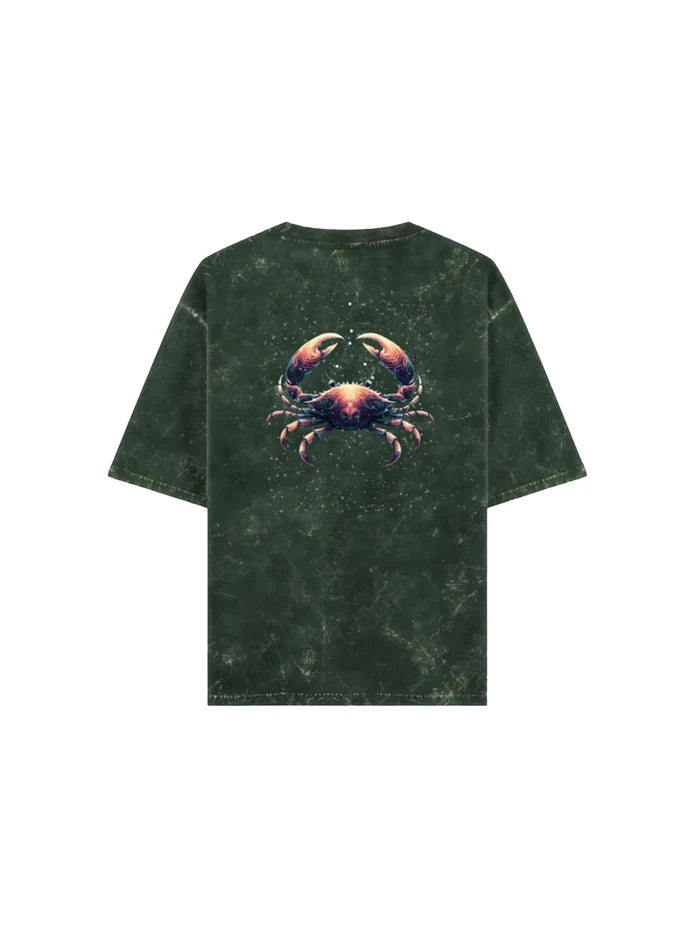 Arya Bottle Green Oversized Zodiac Cancer Print Half Sleeve Cotton T-Shirt
