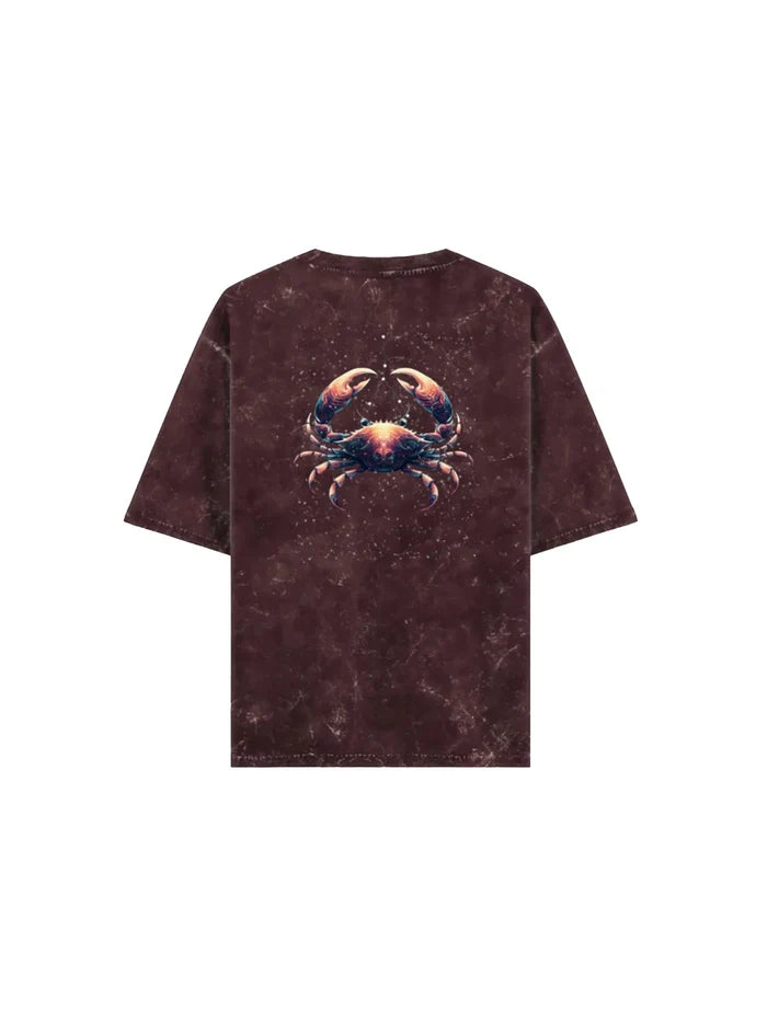 Arya Maroon Oversized Zodiac Cancer Print Half Sleeve Cotton T-Shirt